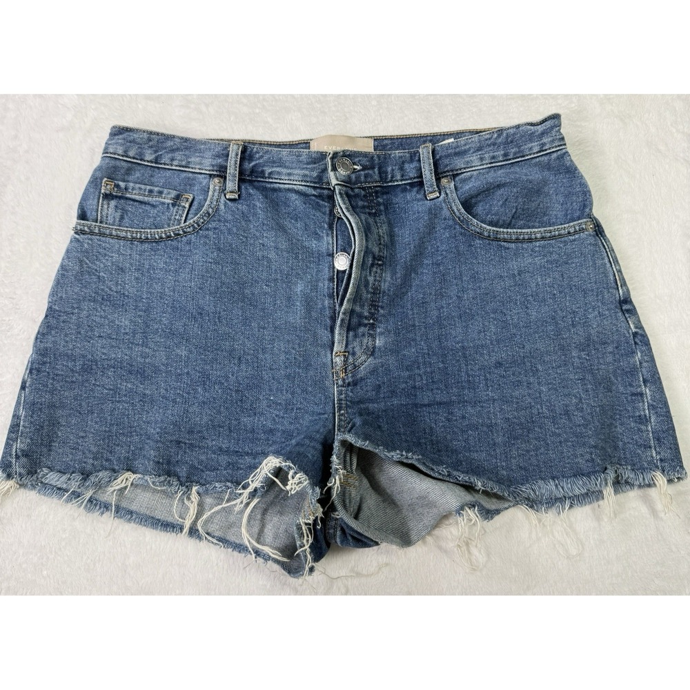 Everlane Denim Shorts Size 30 Blue Medium Button Fly 100% Organic Cotton Raw Hem